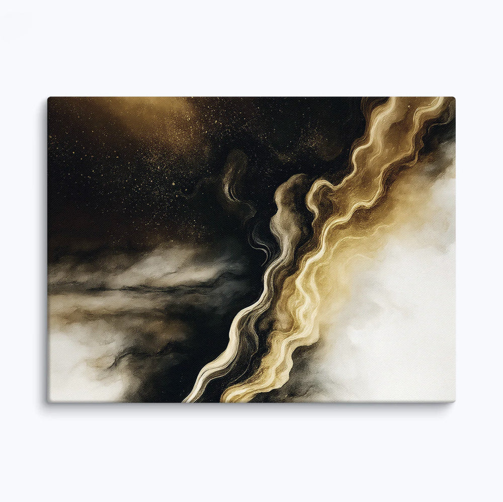 modern goldmodern abstract canvas wall art in black, white and gold tones for contemporary interiors