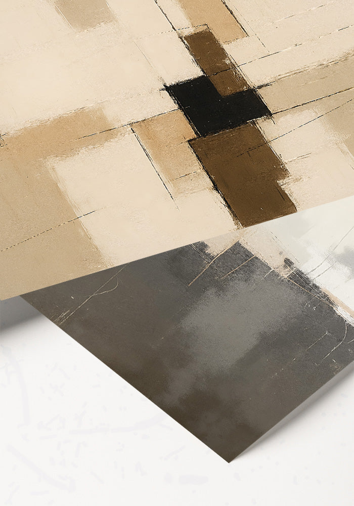 Minimalist neutral wall art poster with beige and brown geometric composition, modern artwork on smooth matte paper.