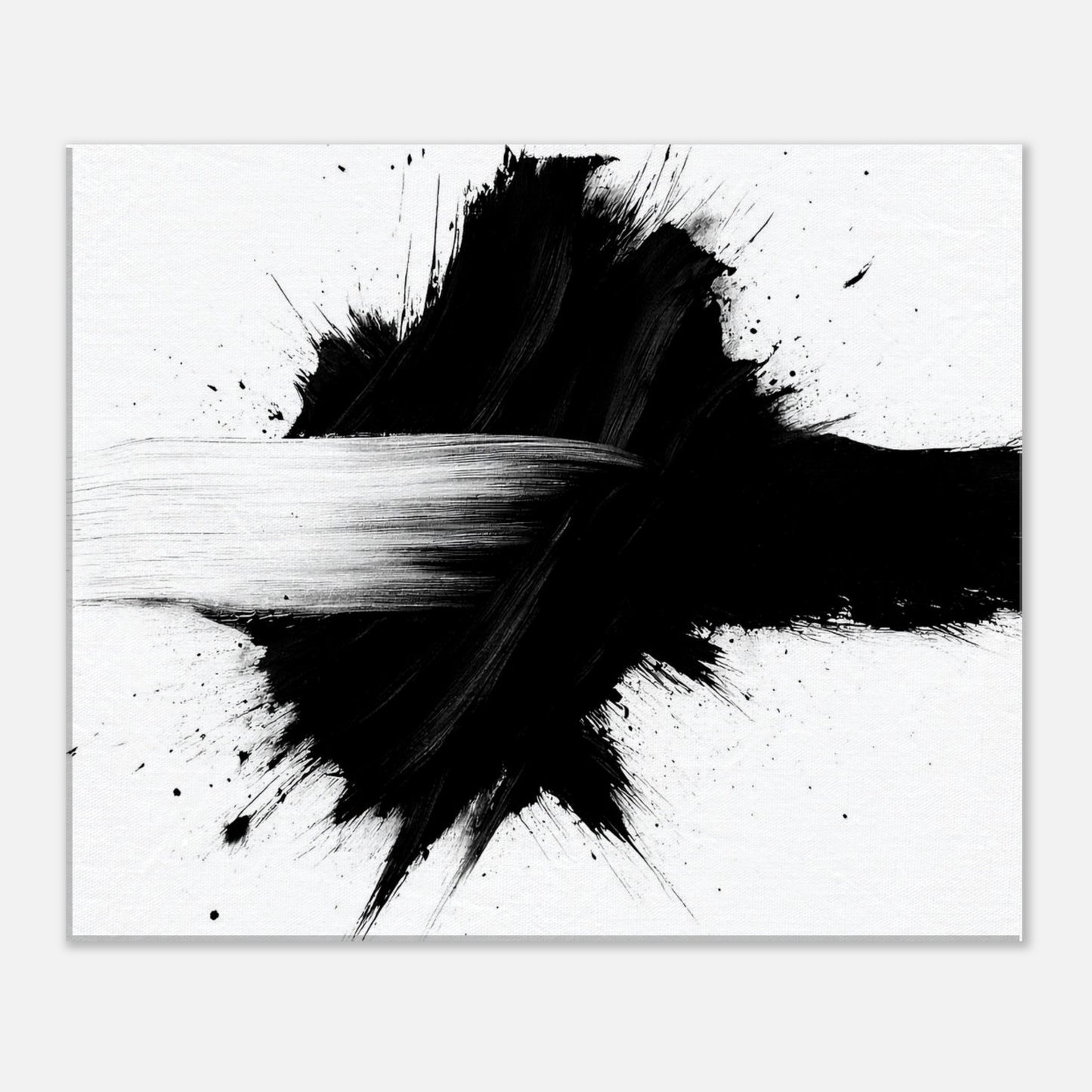 Abstract black brush stroke art print in black and white, minimalist modern wall art design