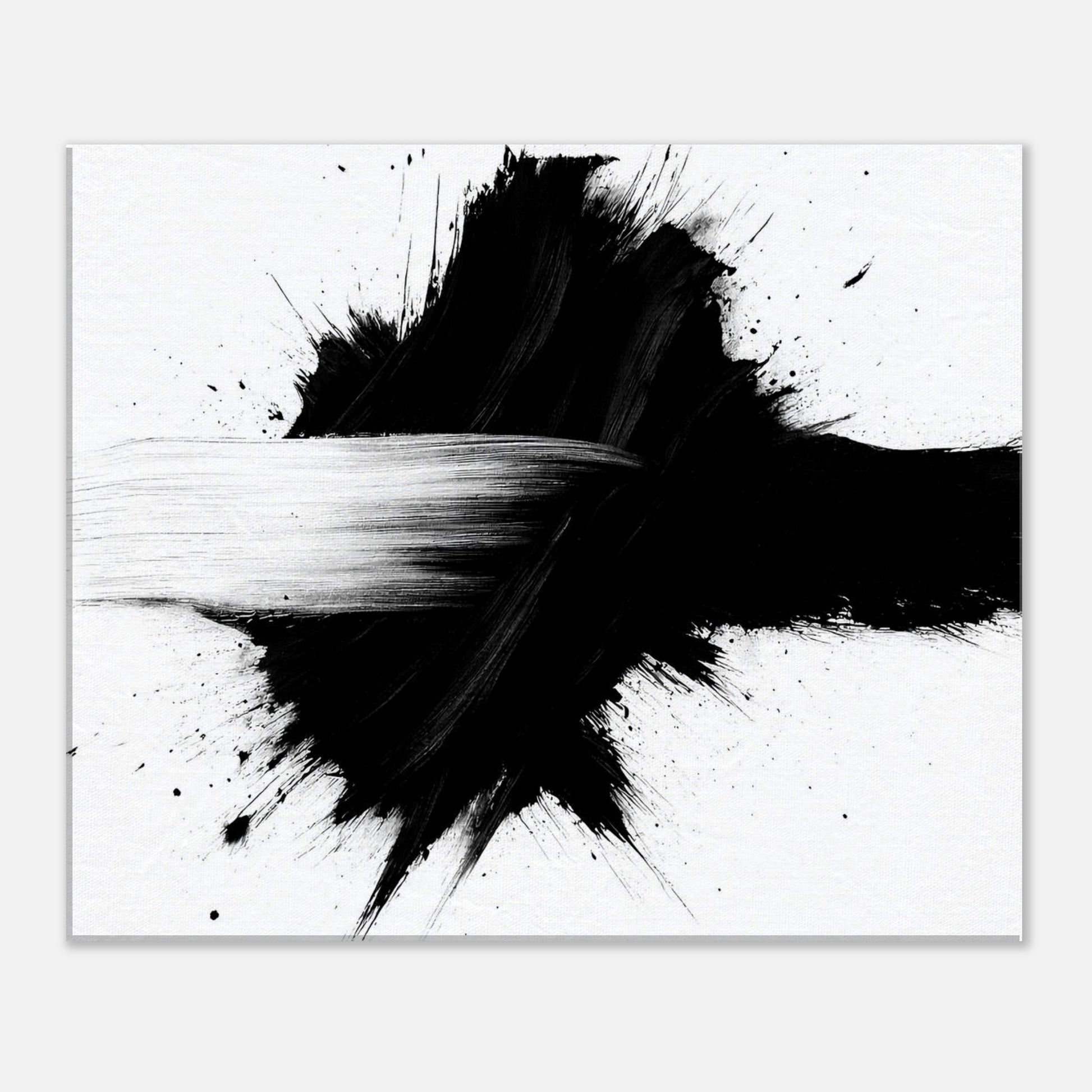 Abstract black brush stroke art print in black and white, minimalist modern wall art design
