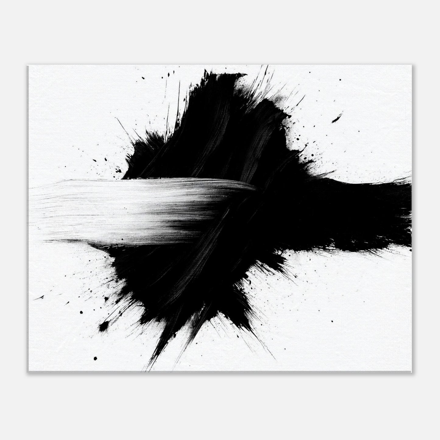 Minimalist abstract black and white framed poster with bold brush stroke, modern wall art for contemporary interior decor