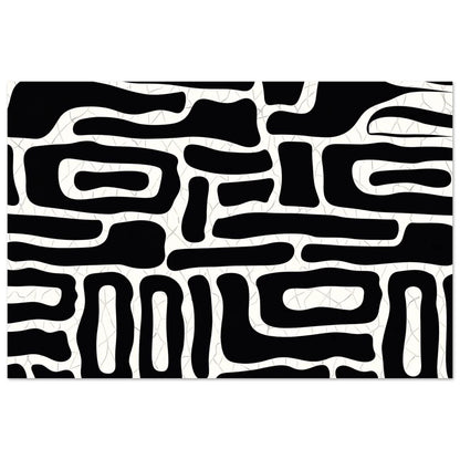 Abstract Lines minimalist black and white wall art poster with rounded black forms across a white surface