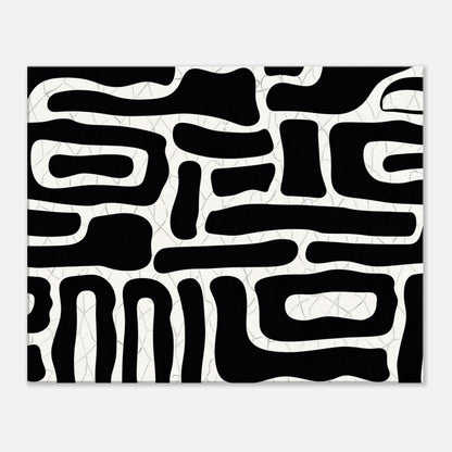 Abstract Lines minimalist black and white canvas wall art with rounded black forms across a textured white surface