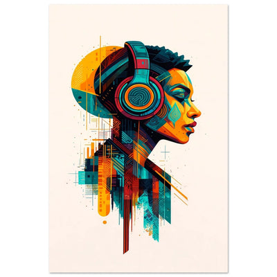 Abstract cyber woman portrait wall art poster, modern futuristic style