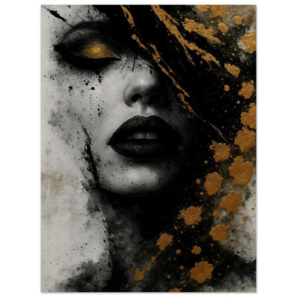 Abstract female portrait art print with gold accents
