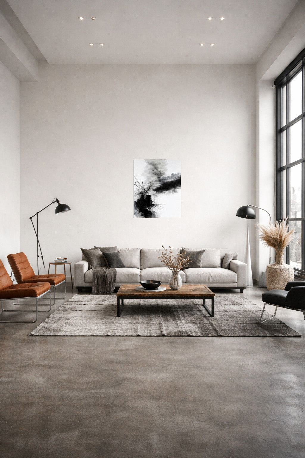 Minimalist black and white abstract canvas art enhancing a contemporary living space