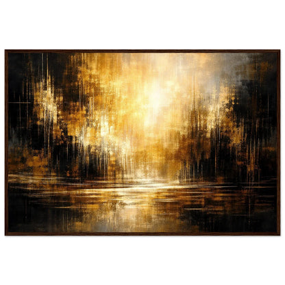 Detail of the Amber Stillness framed print showing the warm gold core fading into deep charcoal at the edges.