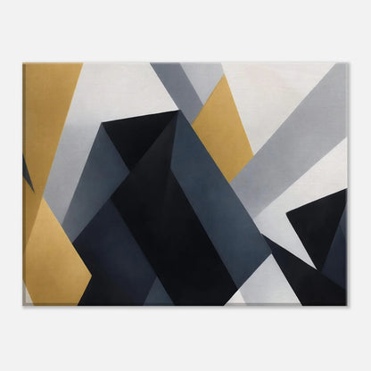 Close-up of the angular forms and soft grey gradients on the canvas surface