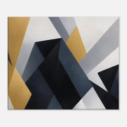 Detail of the geometric canvas print showing the gold plane meeting deep charcoal facets