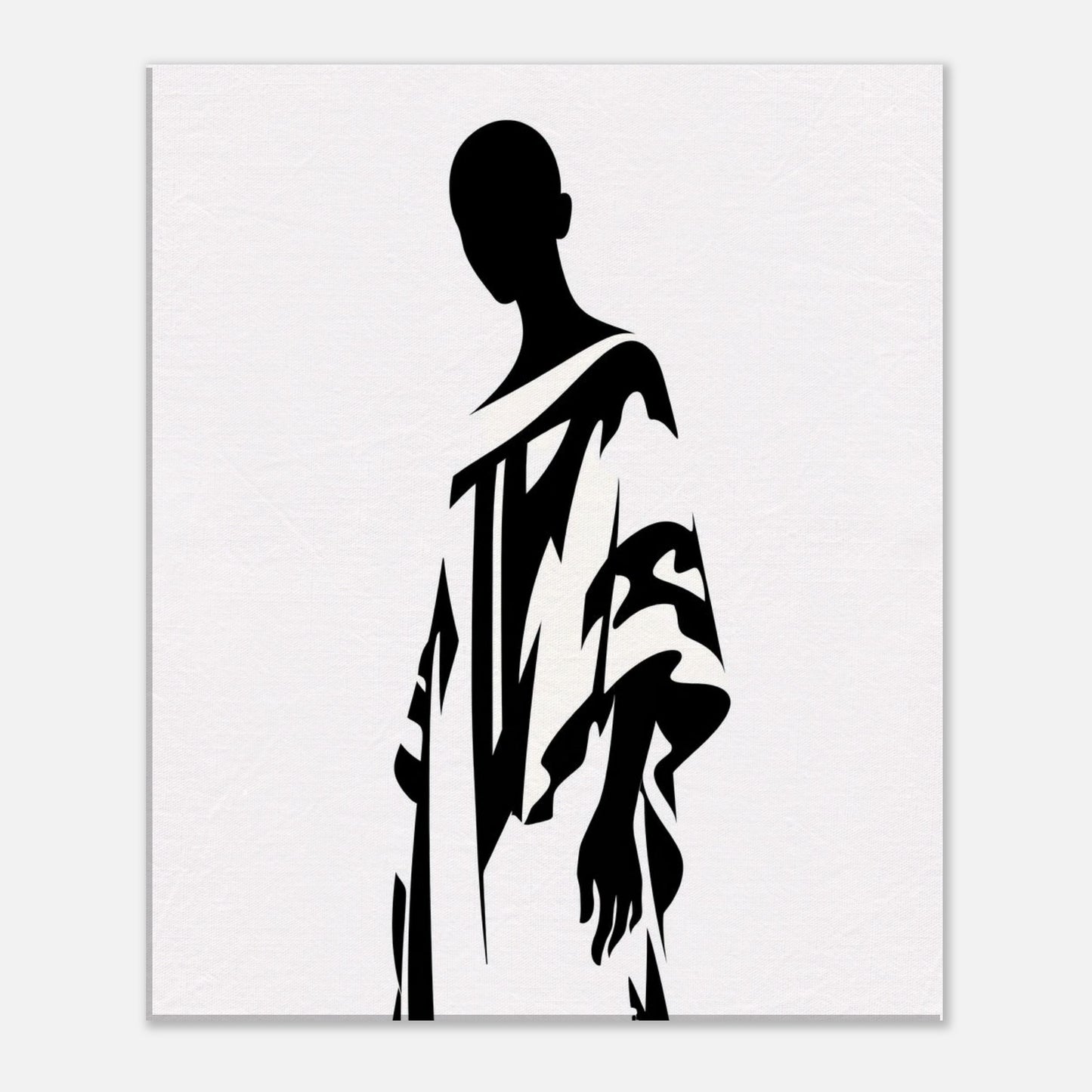 Black and white minimalist figure wall art featuring an abstract human form, suitable for modern, loft-style, and Scandinavian interior design concepts