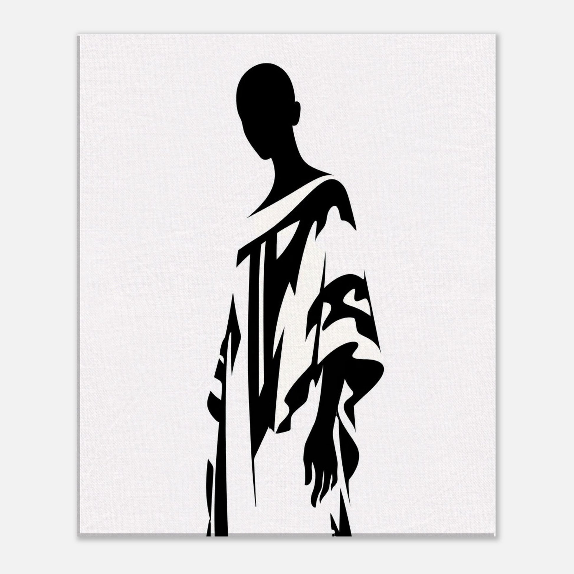 Black and white minimalist figure wall art featuring an abstract human form, suitable for modern, loft-style, and Scandinavian interior design concepts
