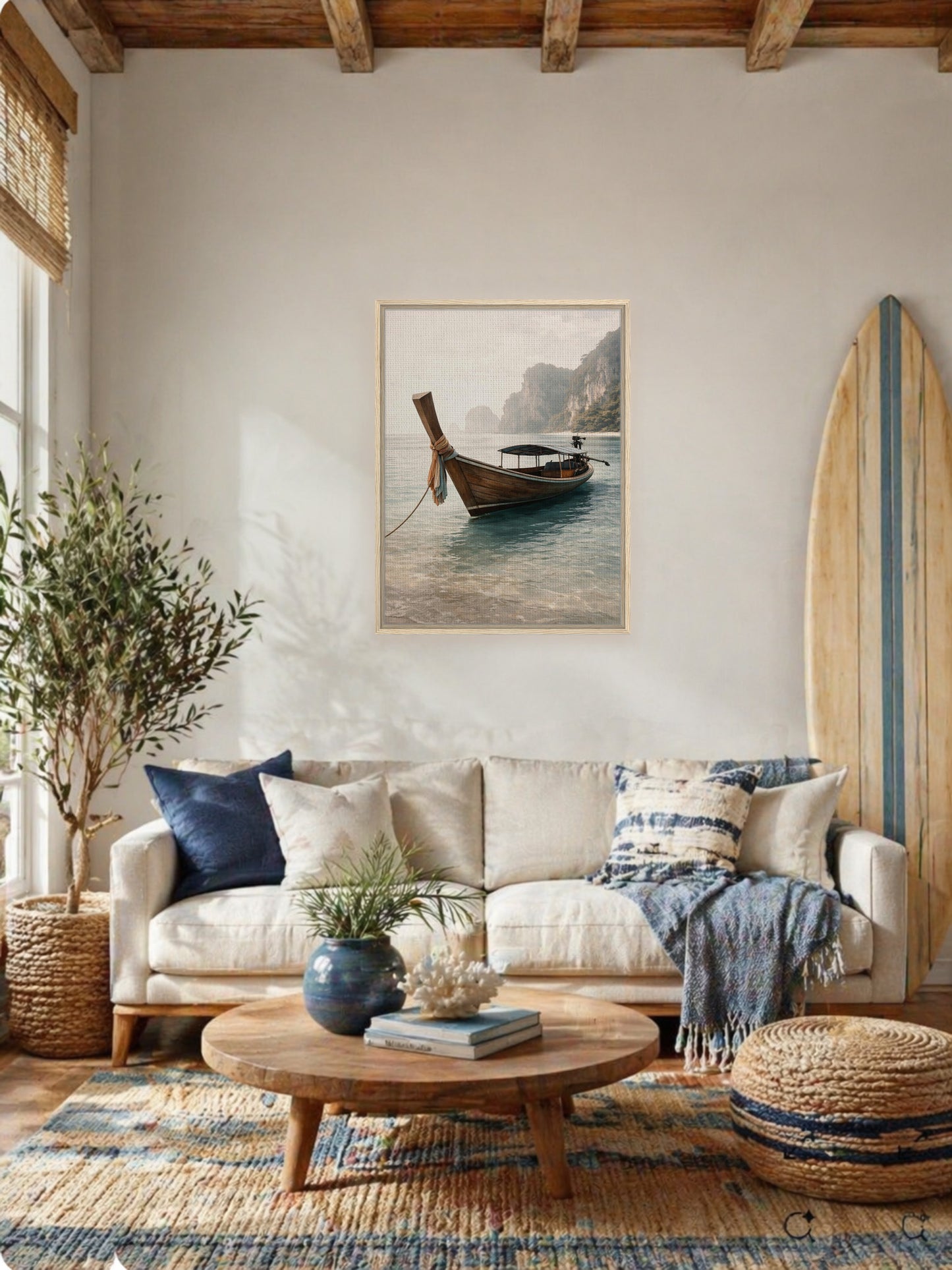 framed canvas wall art tropical boat boho living room interior decor