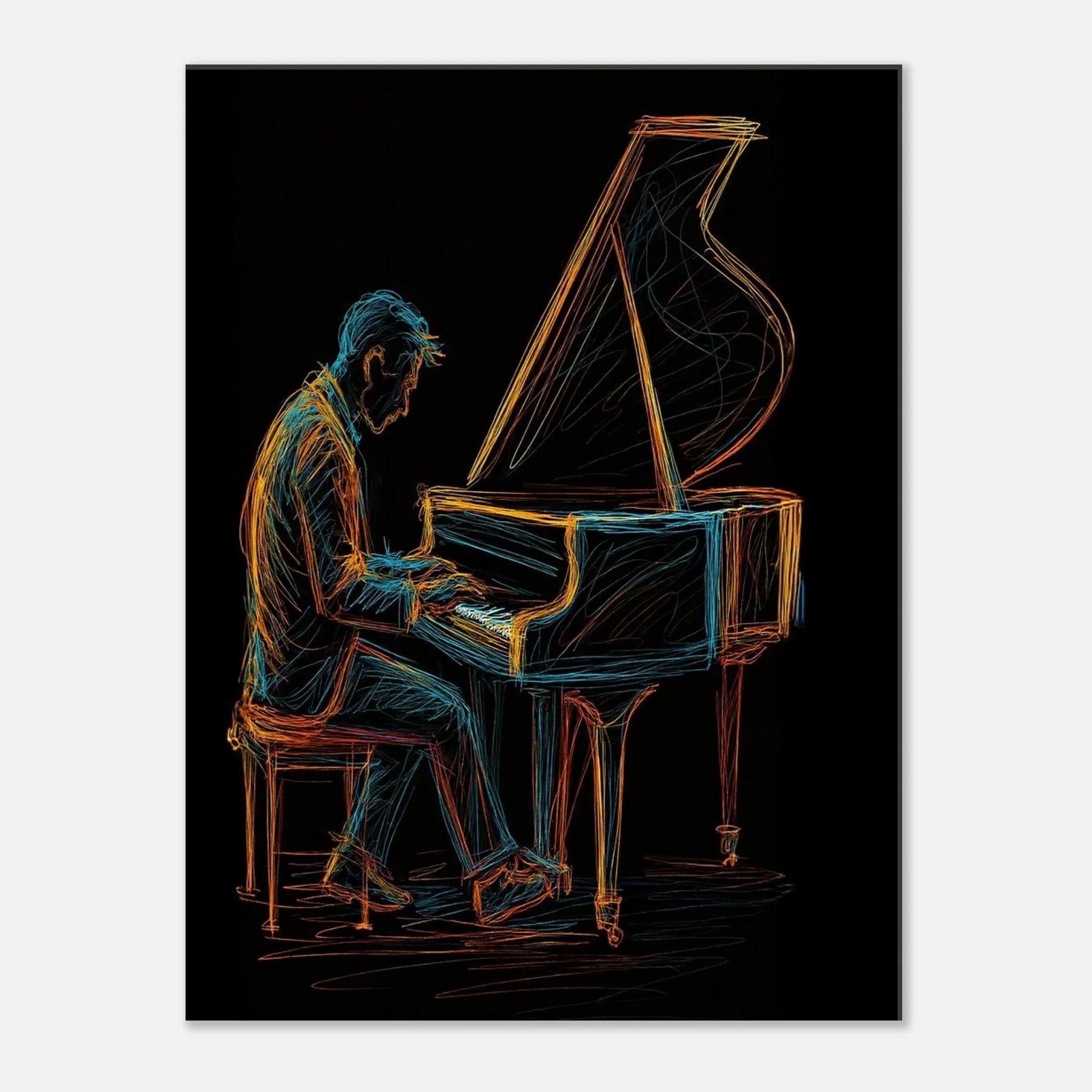 アート・デザイン・音楽 PITTURA DURA Midnight Melody | Neon Piano Abstract Canvas Wall Art – Inprint