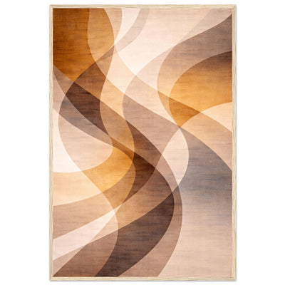 Drift Harmony warm neutral abstract framed wall art with flowing sand, caramel and brown curves