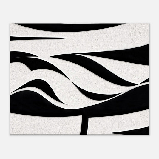 Modern abstract black and white wall art with flowing lines on premium canvas