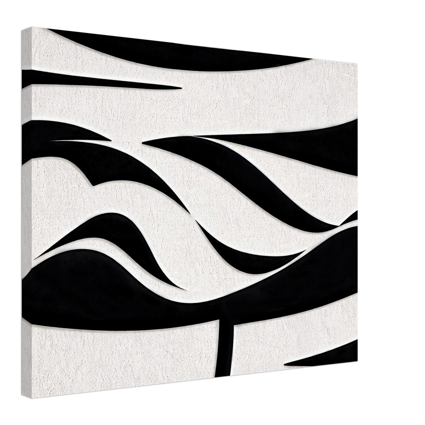 Vertical view of abstract black and white wall art with fluid contrast