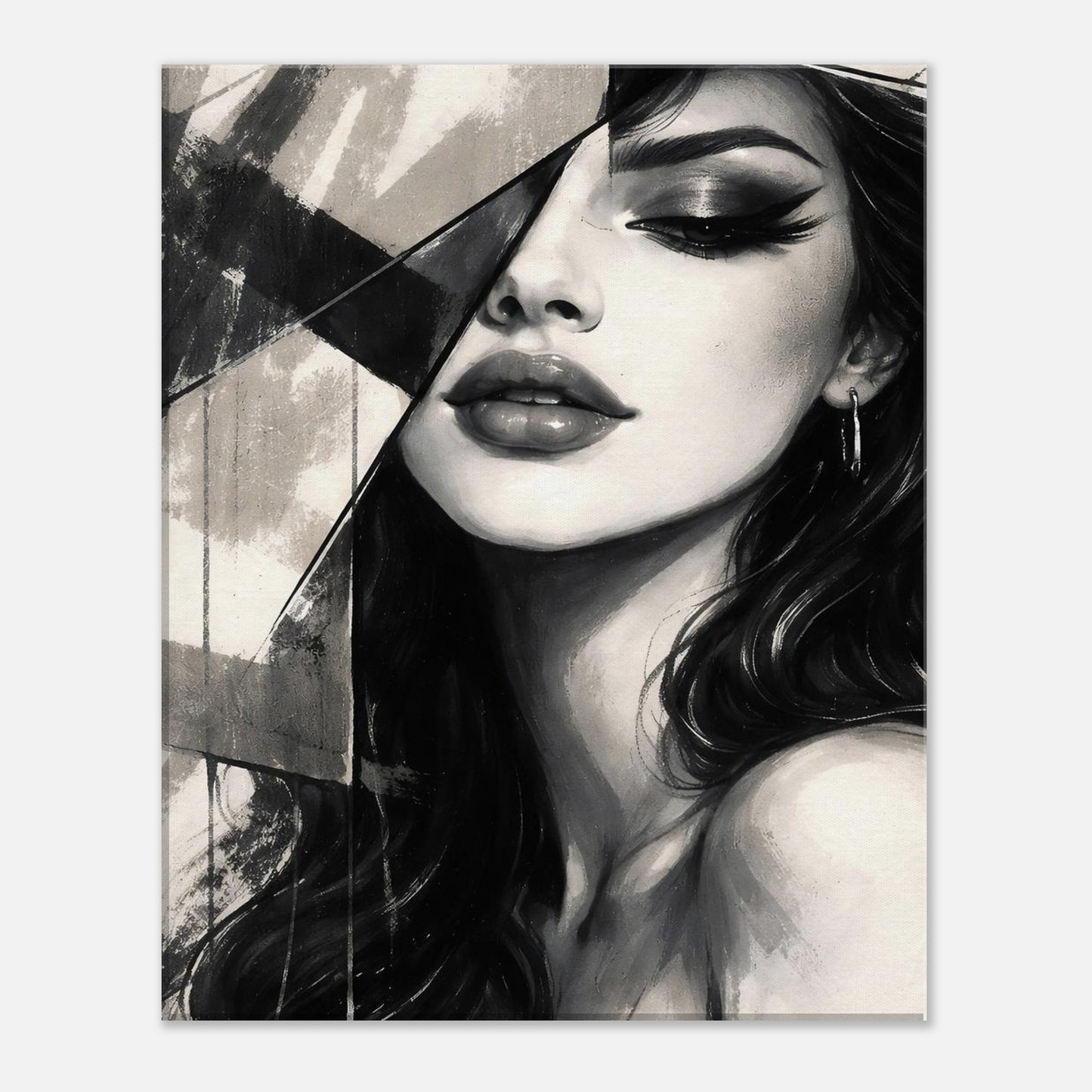 Close-up abstract female portrait wall art with elegant monochrome contrast