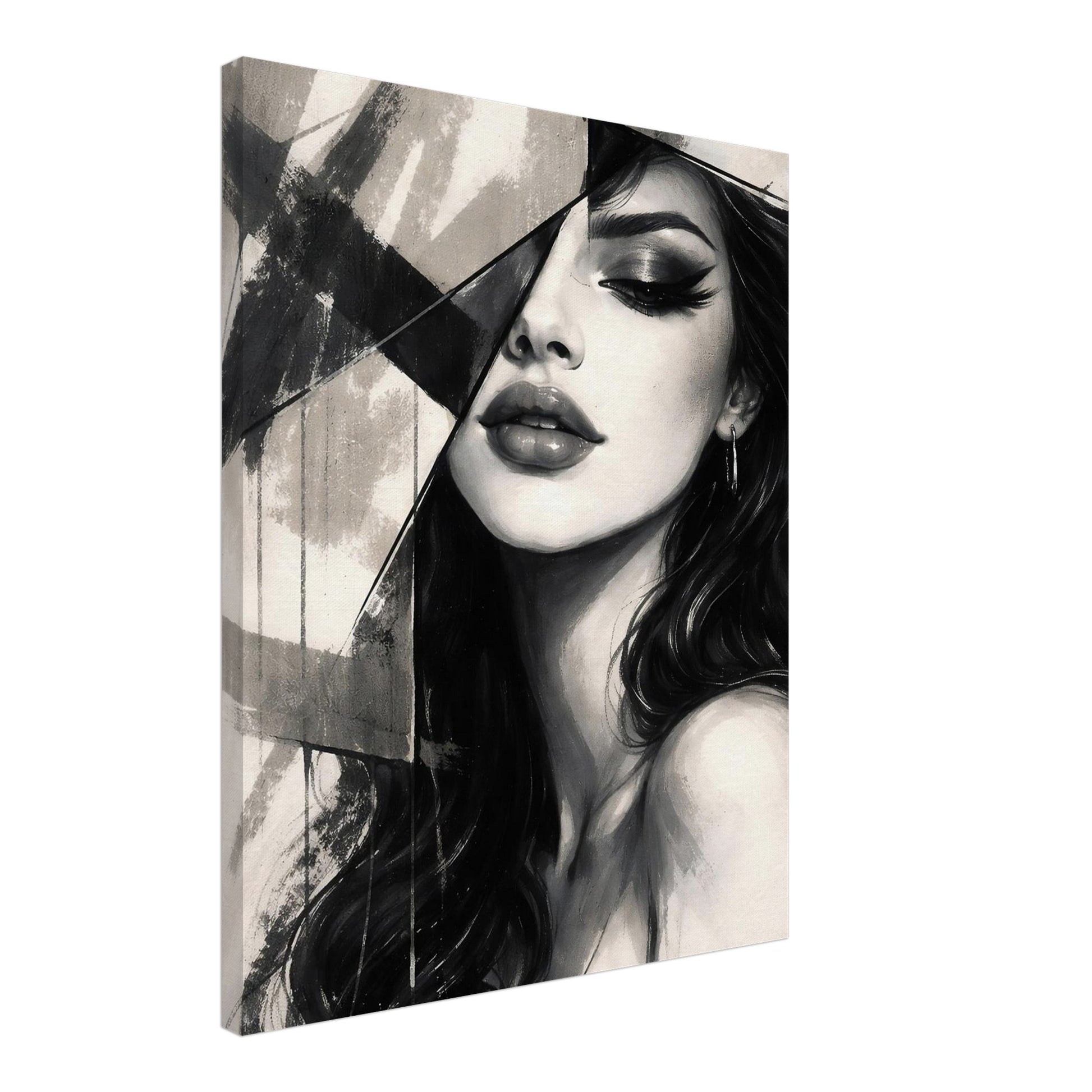 Side view of modern abstract female portrait canvas print with premium finish
