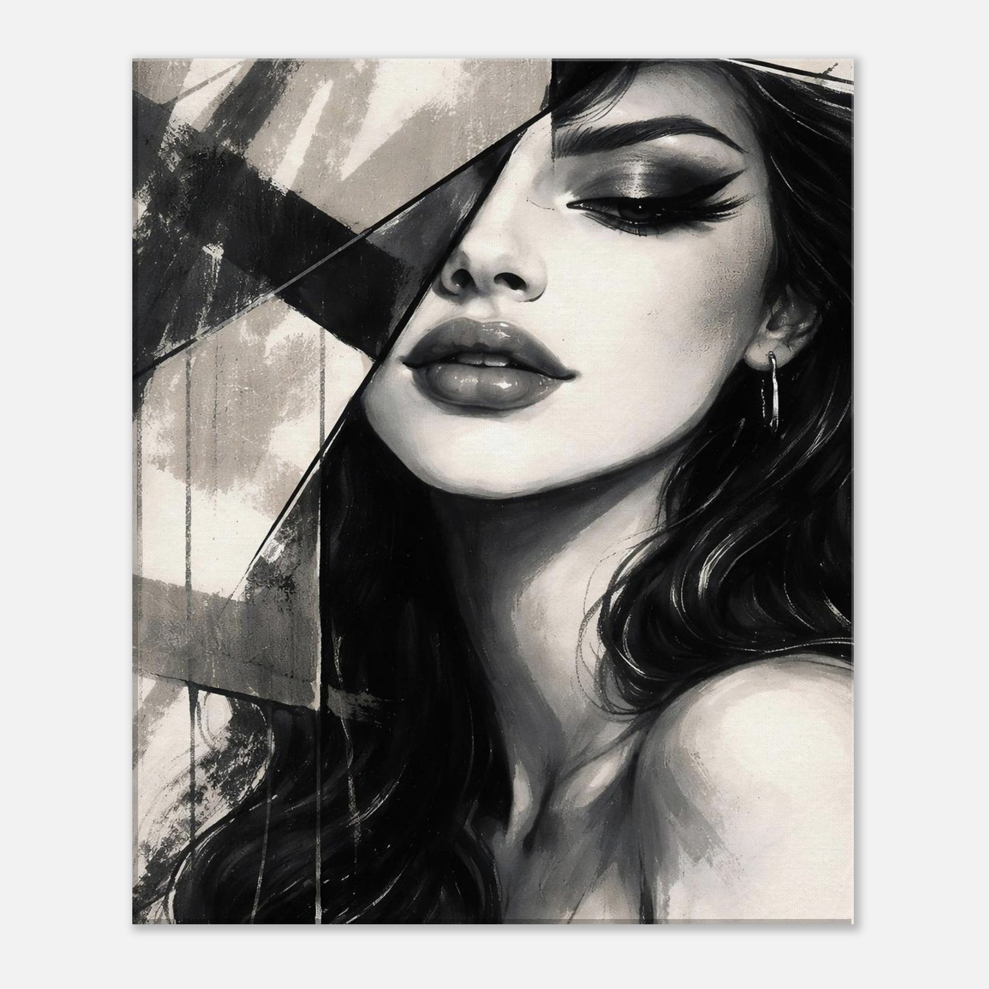 Minimalist abstract wall poster with a modern female portrait and artistic textures