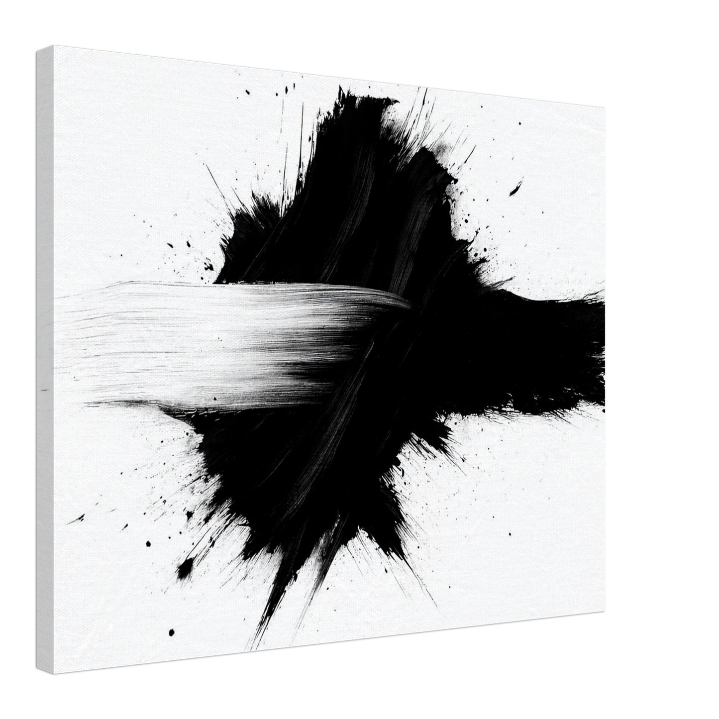 Side view of framed abstract black and white poster, premium quality minimalist wall decor