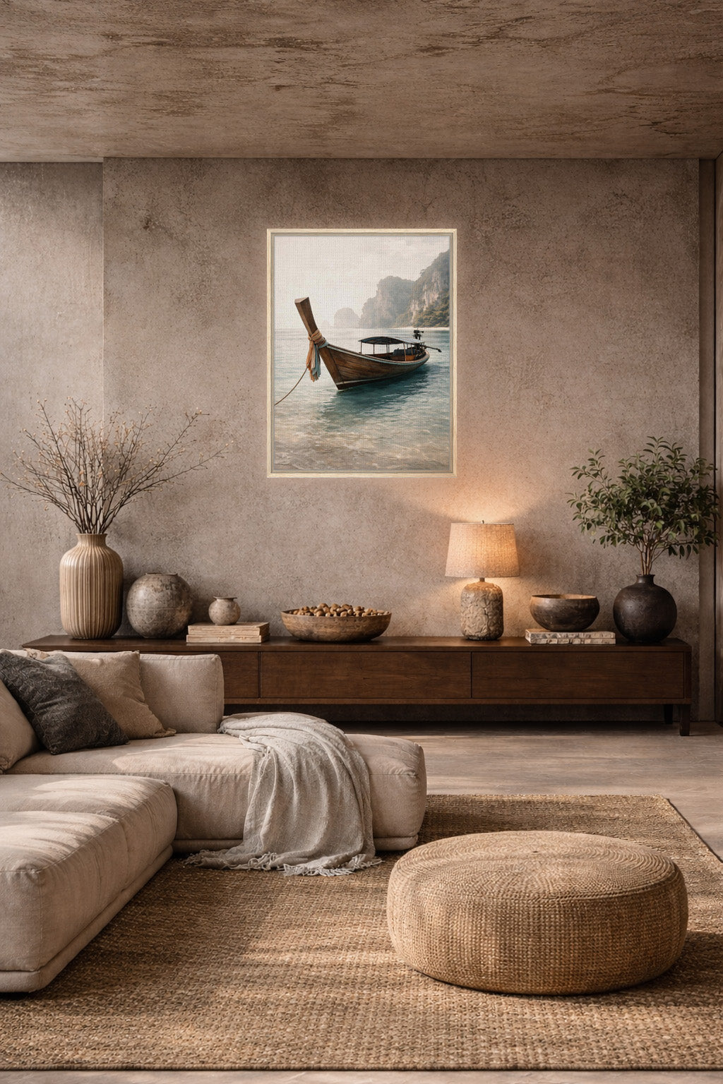 framed canvas wall art above sofa minimalist living room coastal decor