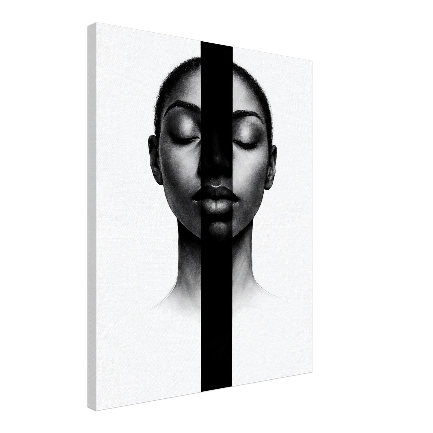 Angled view of modern black and white portrait poster
