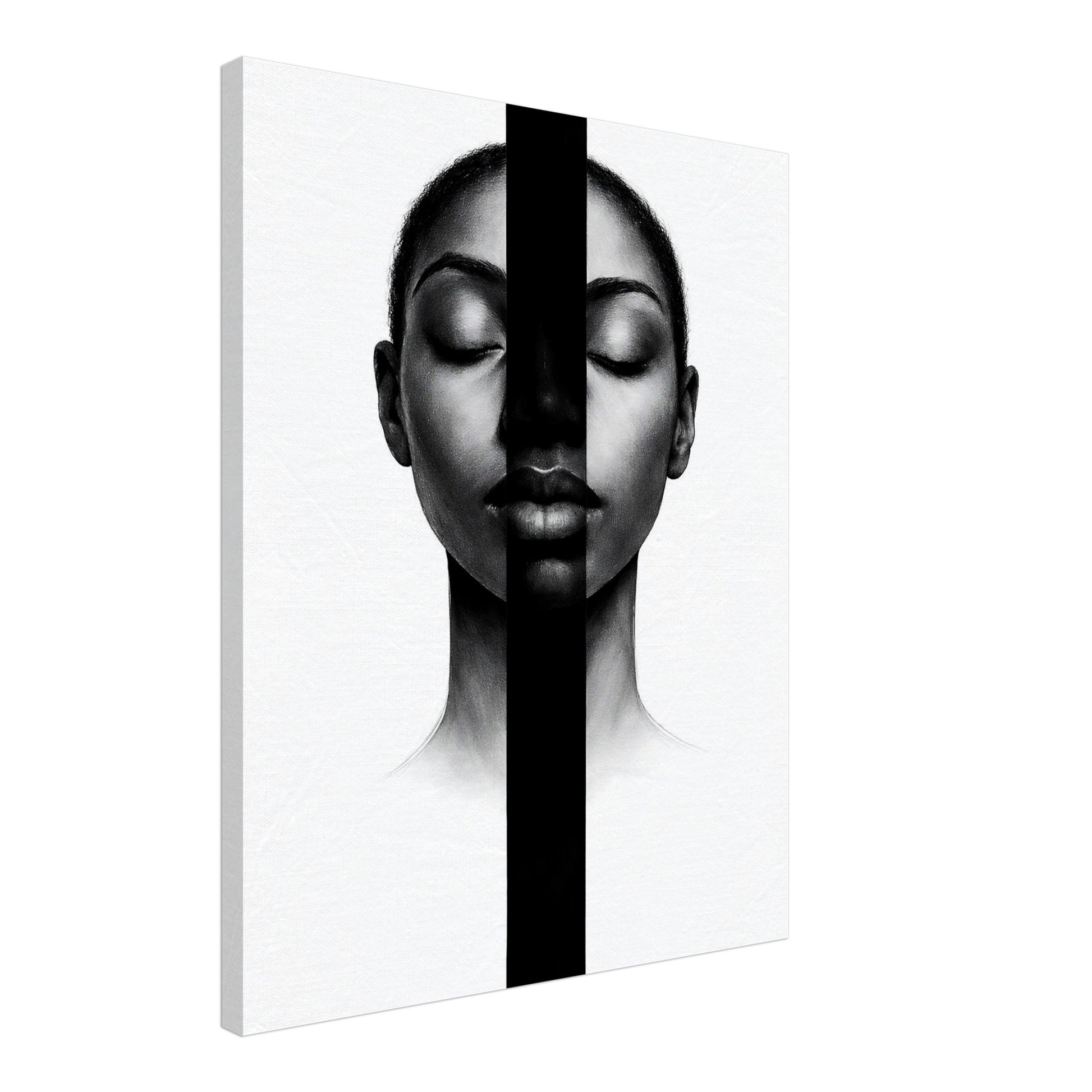 Angled view of modern black and white portrait poster