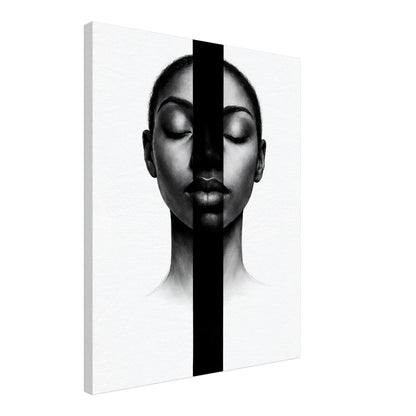 Canvas seen at an angle, showing the 4 cm deep wooden stretcher frame and the printed wrapped edge
