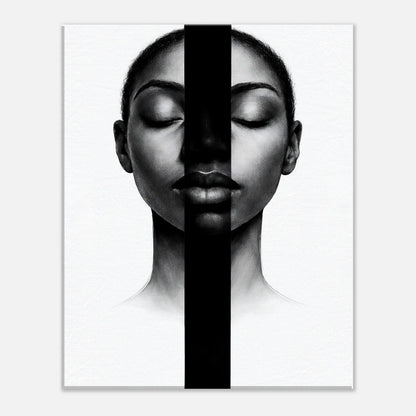 Close view of the facial details where the black band meets the softly shaded skin