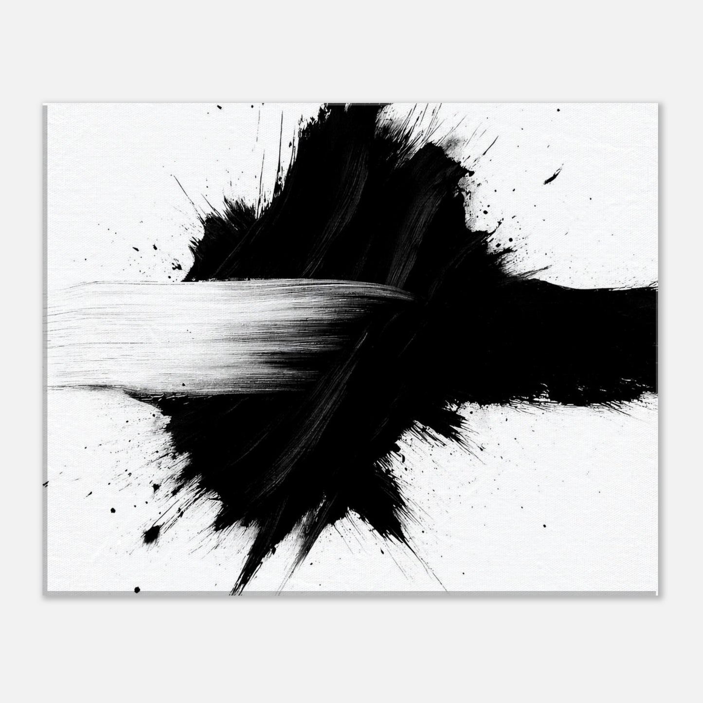 Minimalist black and white abstract wall art print with expressive brush stroke