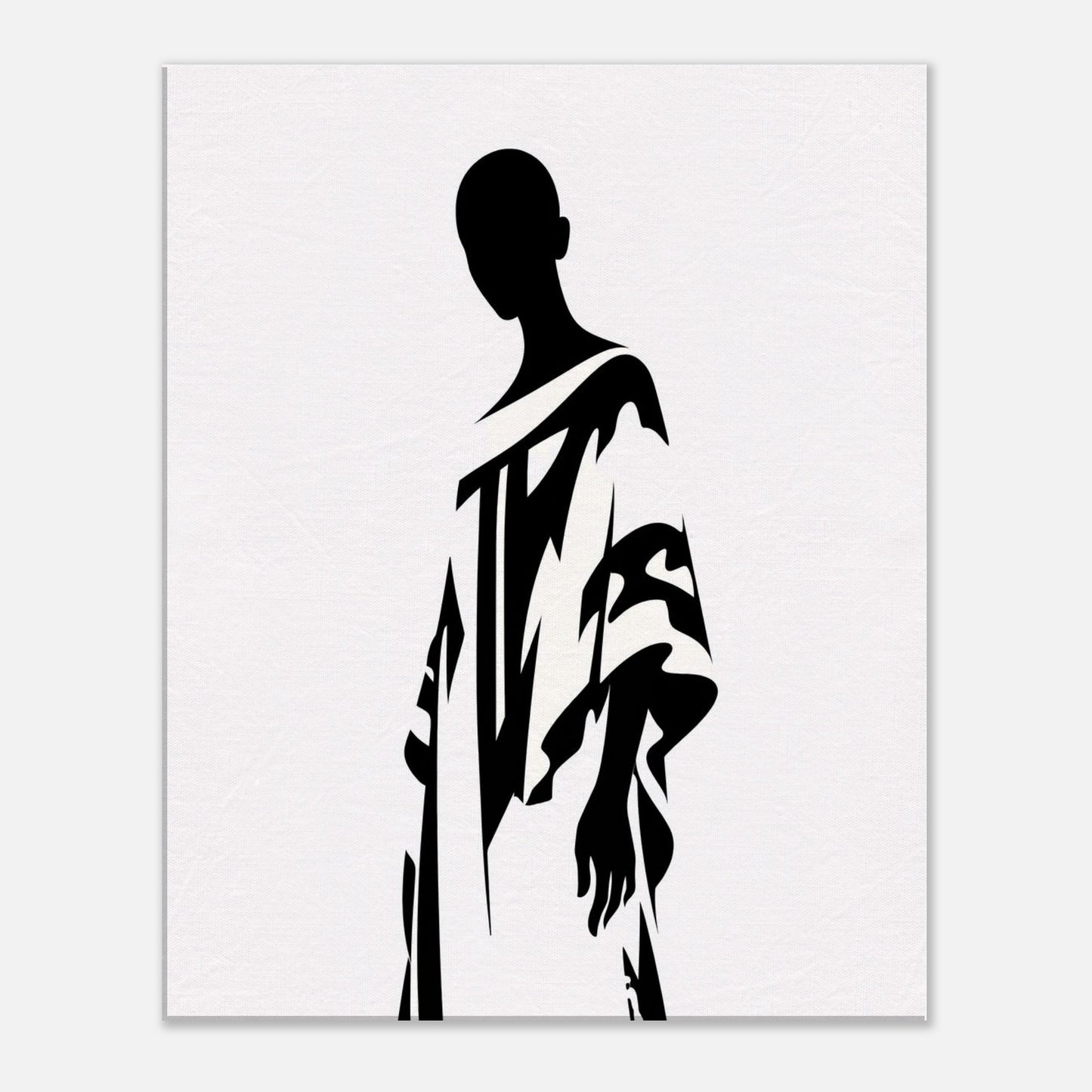 Minimalist black and white abstract figure wall art print featuring a modern human silhouette on a clean white background, perfect for contemporary and Scandinavian interiors