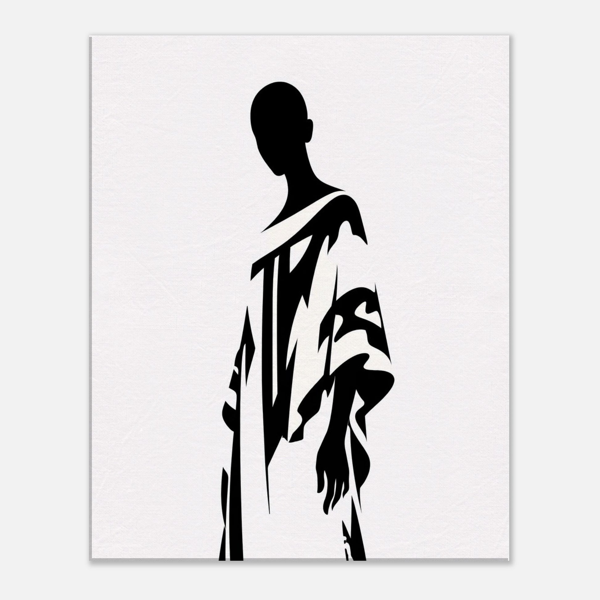 Minimalist black and white abstract figure wall art print featuring a modern human silhouette on a clean white background, perfect for contemporary and Scandinavian interiors