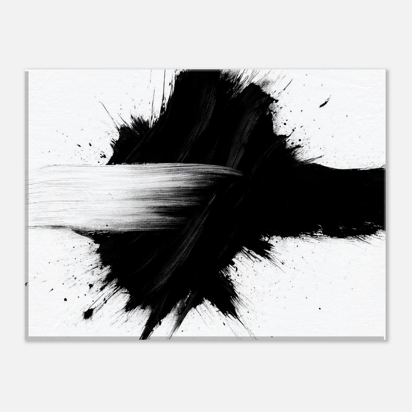 Modern abstract brush stroke wall art print in black and white minimalist style