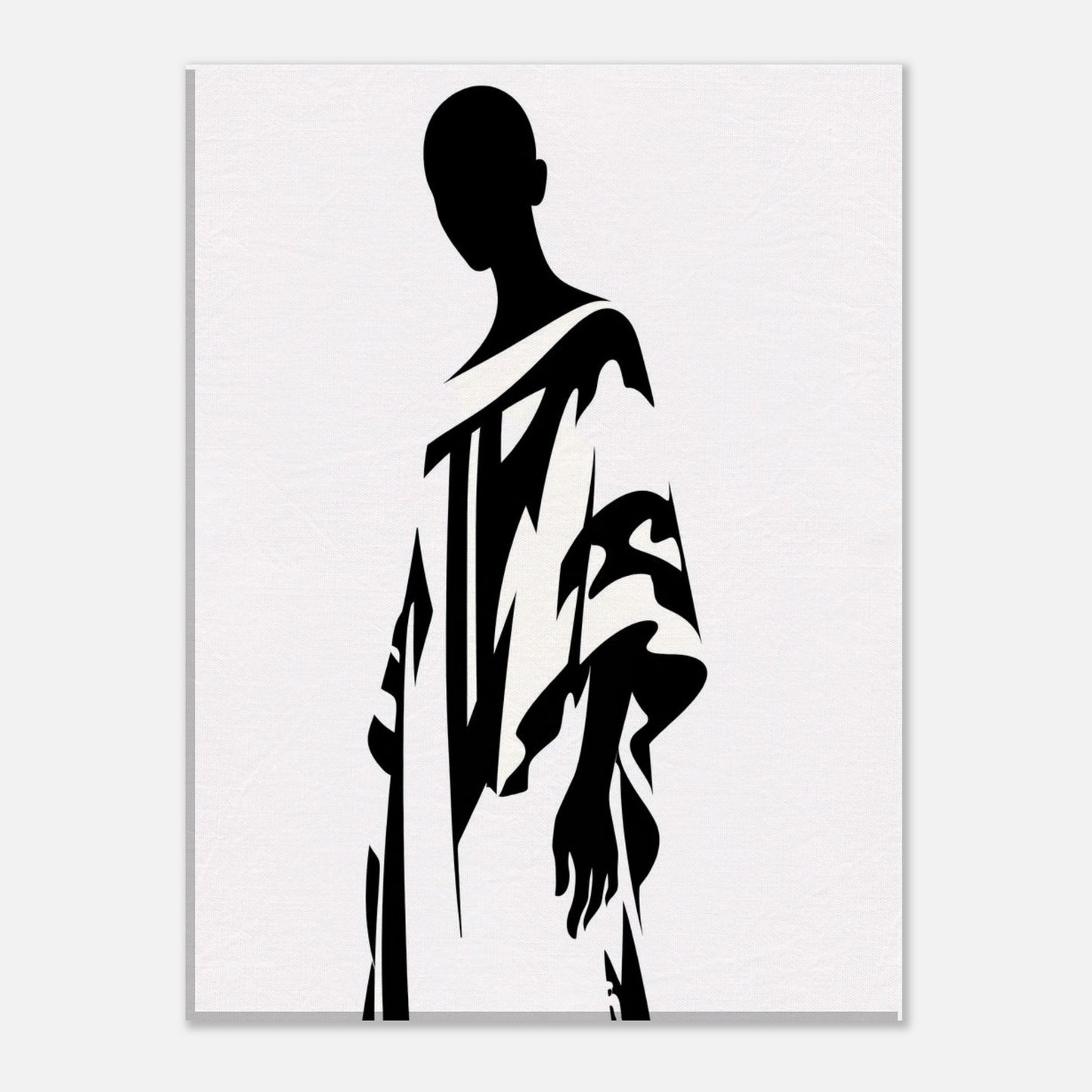 Modern abstract figure art print in a square format, showcasing a bold black silhouette on a white background, ideal for minimalist wall decor and modern living spaces