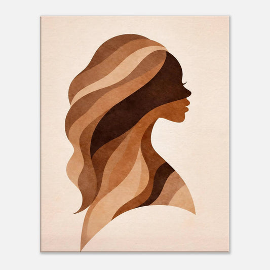 Modern abstract woman silhouette canvas wall art in neutral brown tones, minimalist contemporary artwork for modern and Scandinavian interiors