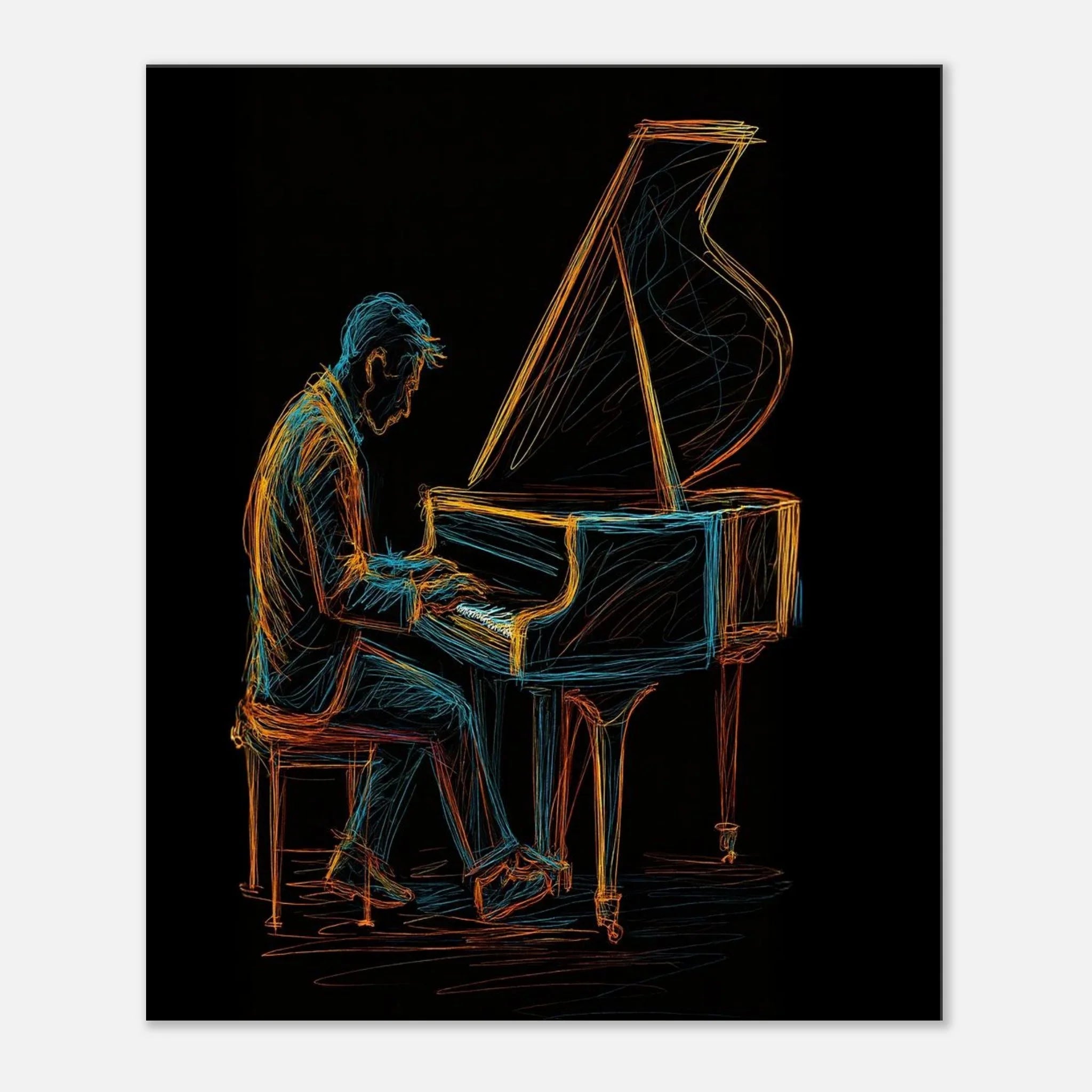 Midnight Melody | Neon Piano Abstract Canvas Wall Art – Inprint