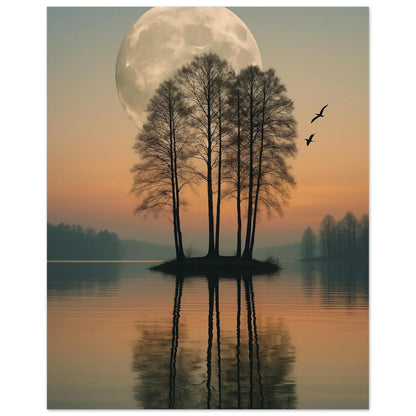 Moonlit Reflection poster showing the trees and moon mirrored in still water