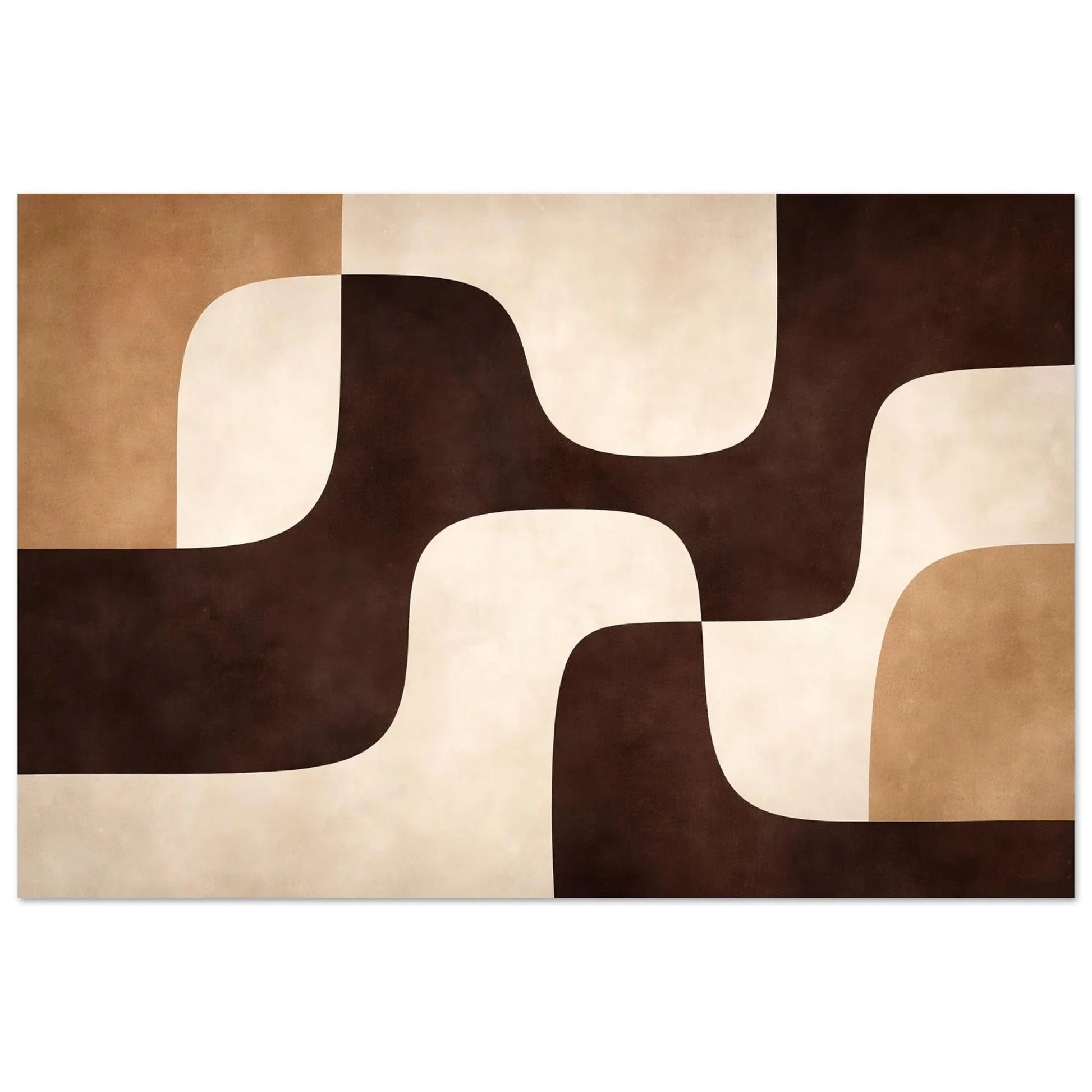 Organic Geometric abstract wall art poster with rounded forms in chocolate brown, sand and ivory