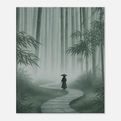 Japanese zen landscape canvas with the bamboo forest path on textured canvas