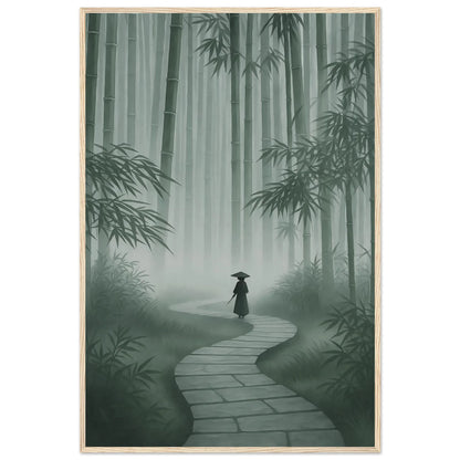 Vertical zen framed print showing the winding stone path and tall bamboo stems