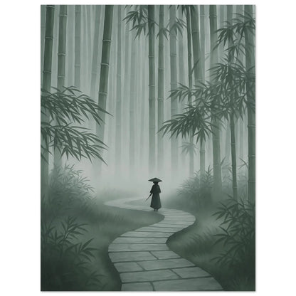 Zen bamboo forest wall art poster showing the winding stone path and tall bamboo stems