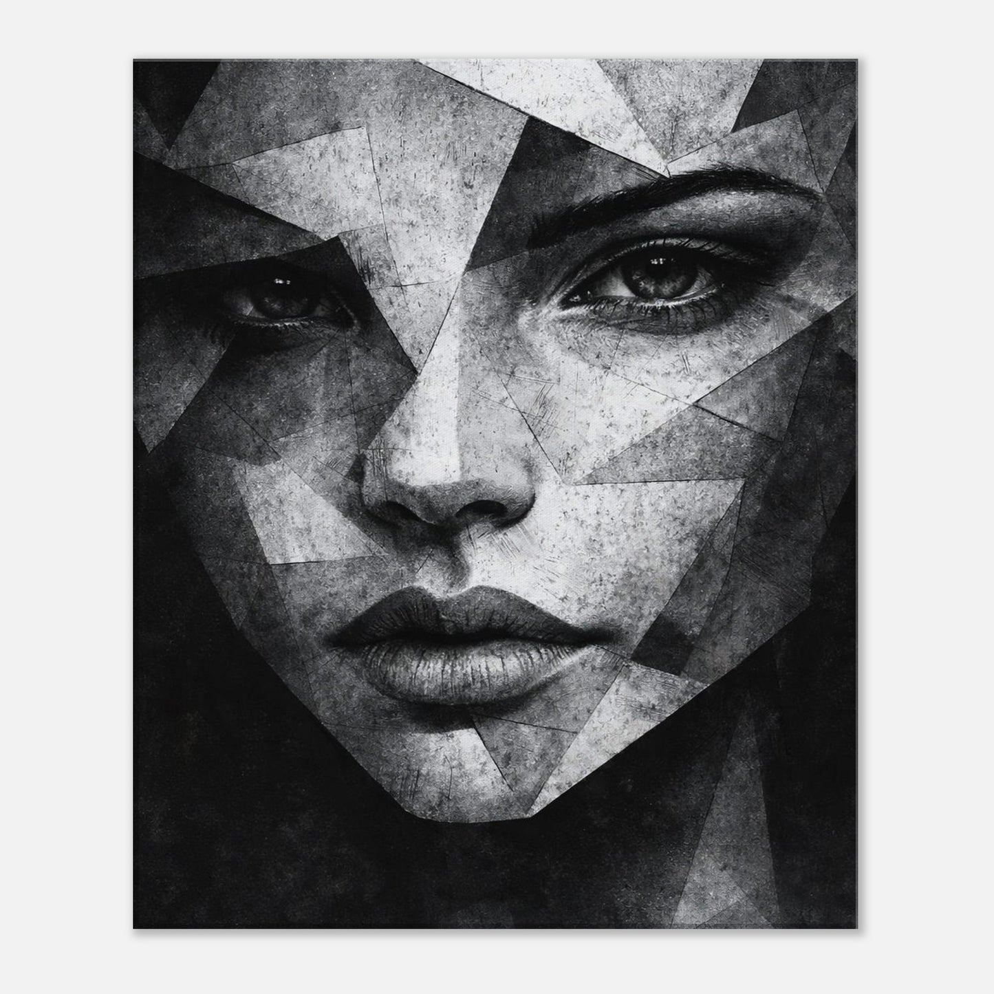 Modern abstract geometric portrait of a woman, black and white minimalist canvas print