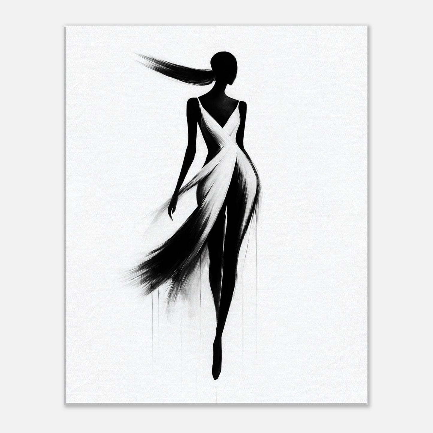 Side view of Silent Grace minimalist canvas wall art with a monochrome female figure design