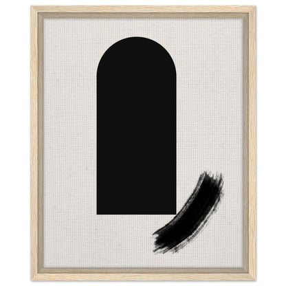 Abstract black arch and gestural brushstroke artwork in a dark wood frame