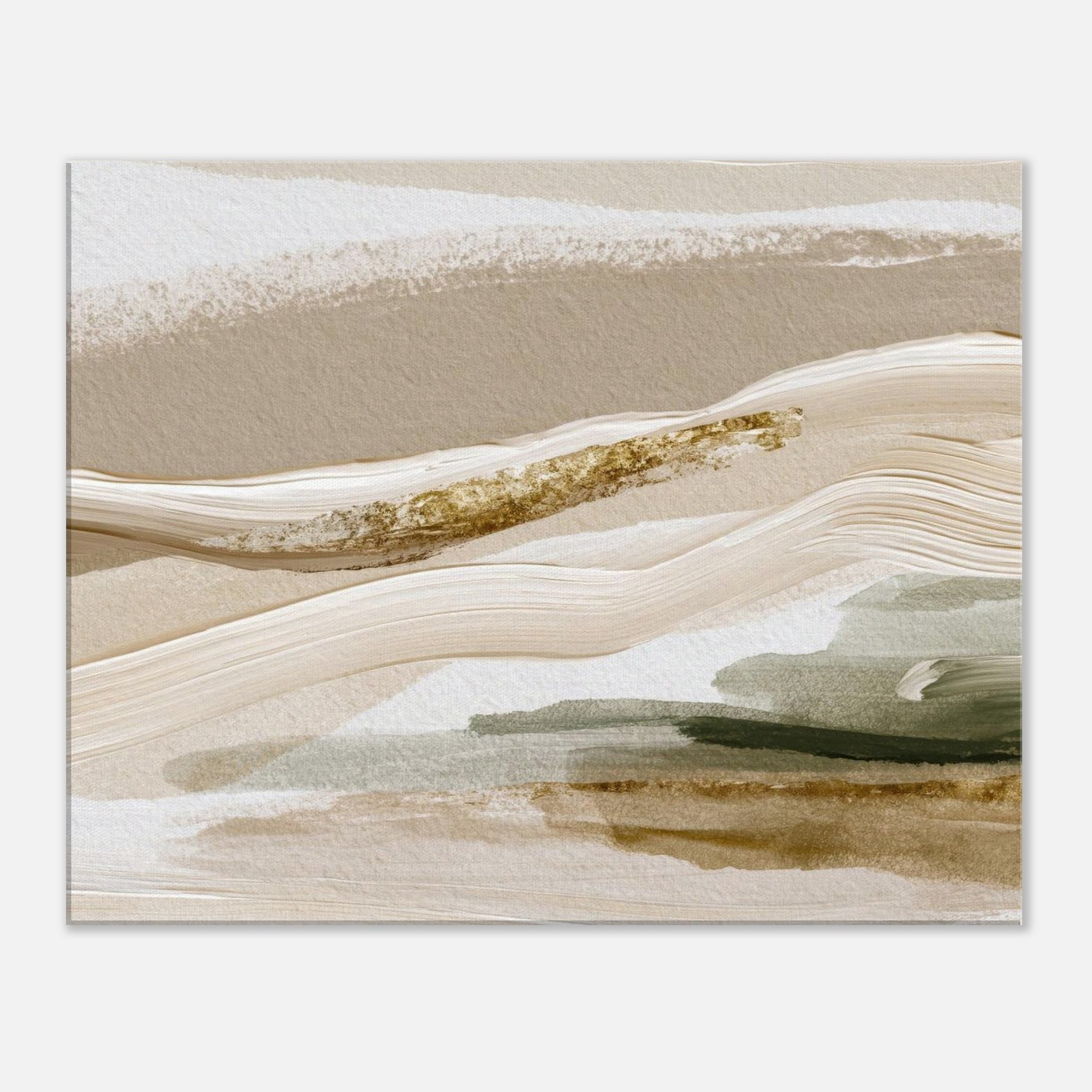 Abstract beige and sage green landscape canvas wall art with textured brushstrokes.