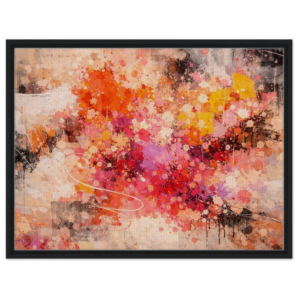 Colorful abstract framed canvas displayed above a console in a modern entryway