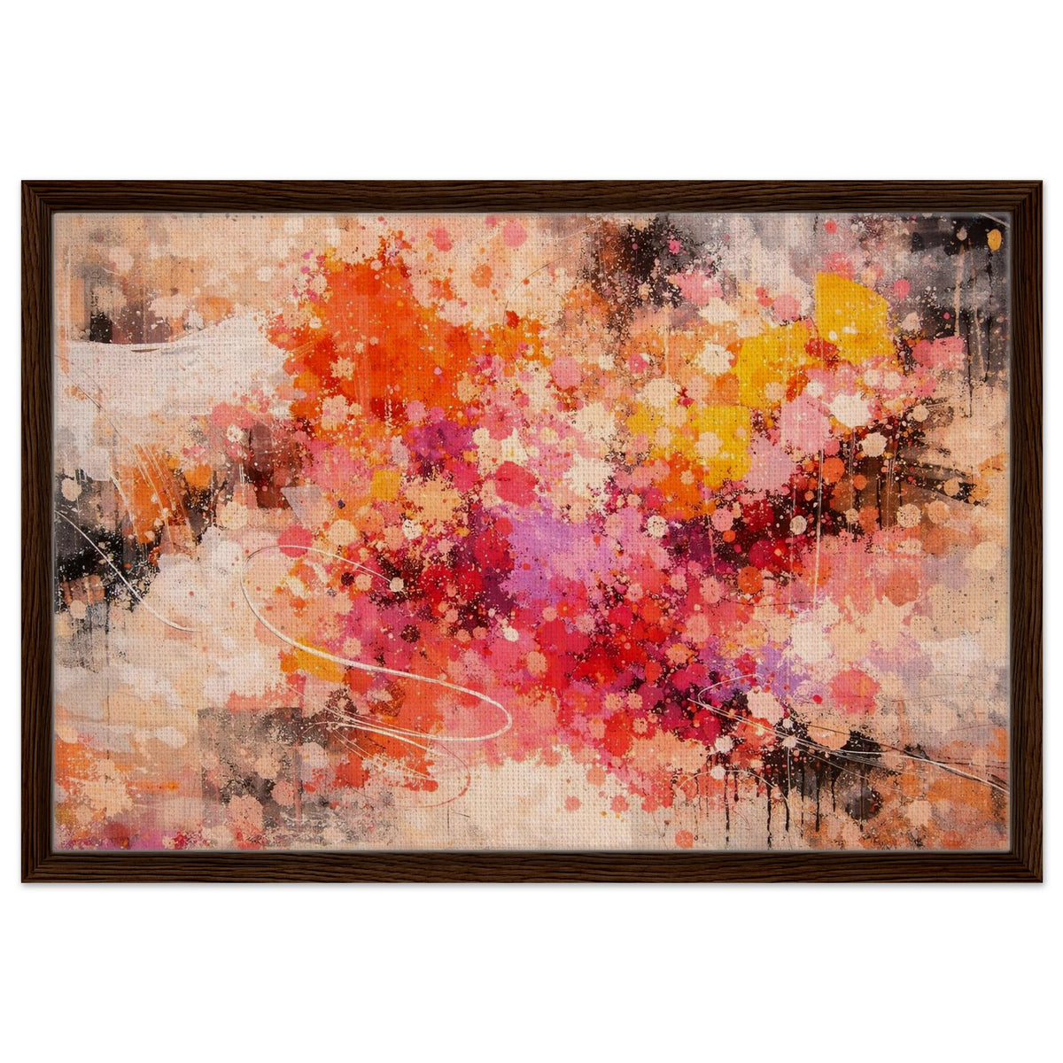 Colorful abstract framed canvas displayed in a contemporary home office