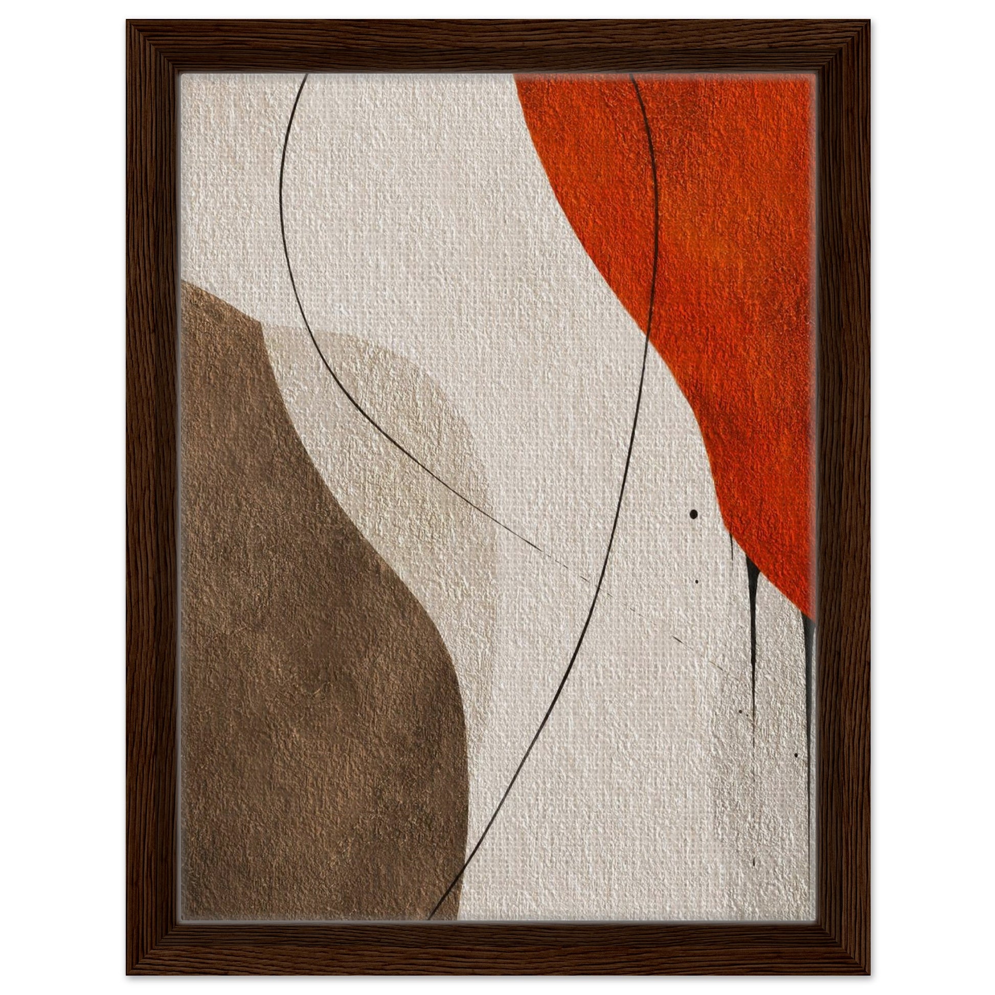 Beige brown and orange abstract canvas wall art with natural wood frame