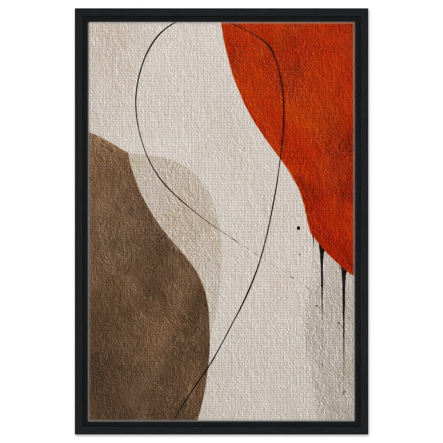 Abstract orange and brown canvas wall art with dark wood frame