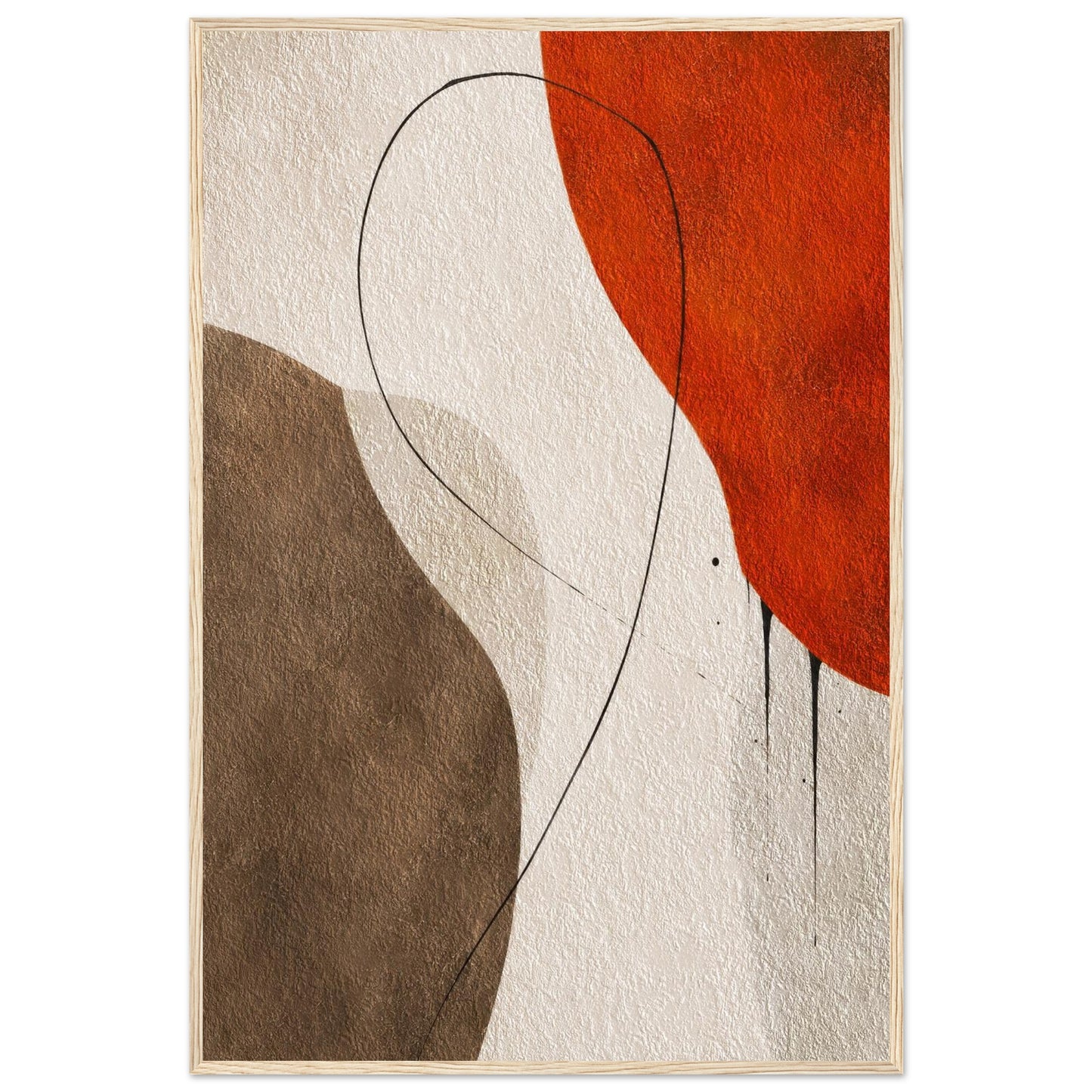 Minimalist abstract wall art in a natural oak frame with earthy brown and terracotta colors.